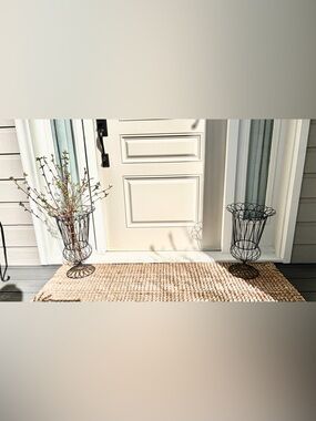 Pair of Vintage French Chateau Metal Wire Planters Urns